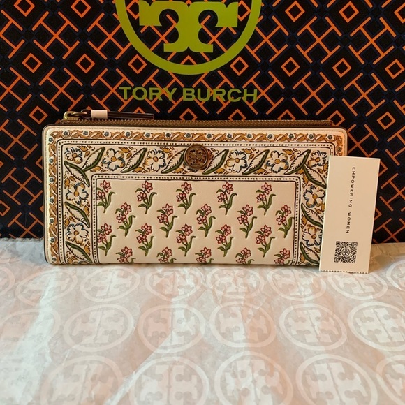 Tory Burch Handbags - Tory Burch Walker Printed Zip Slim Wallet Ditsy Borders Floral